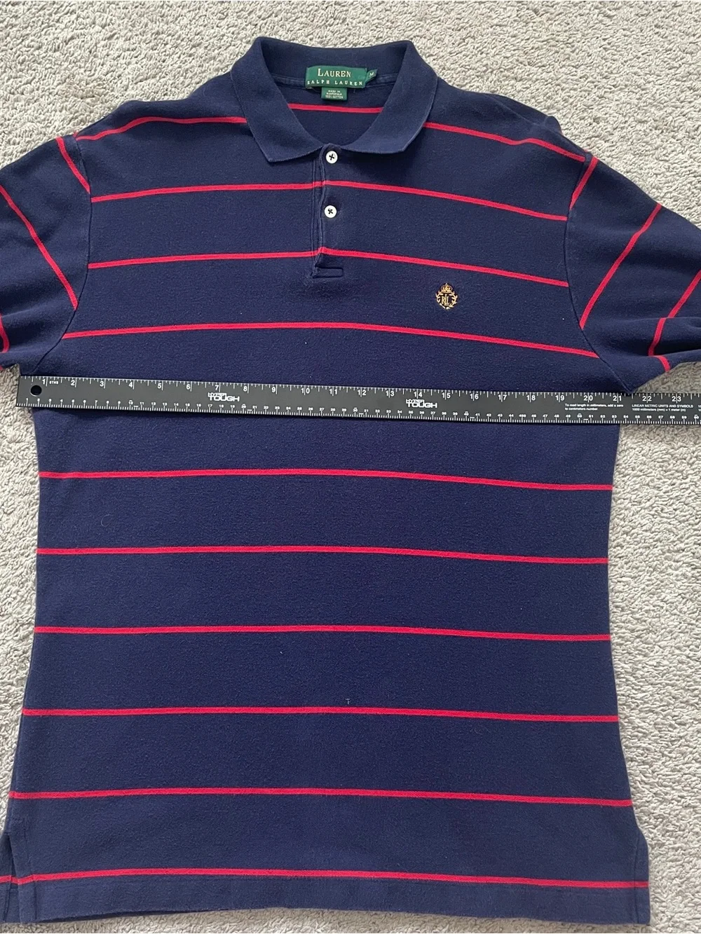 Vintage Lauren Ralph Lauren Navy Polo with Thin Red Stripes Medium